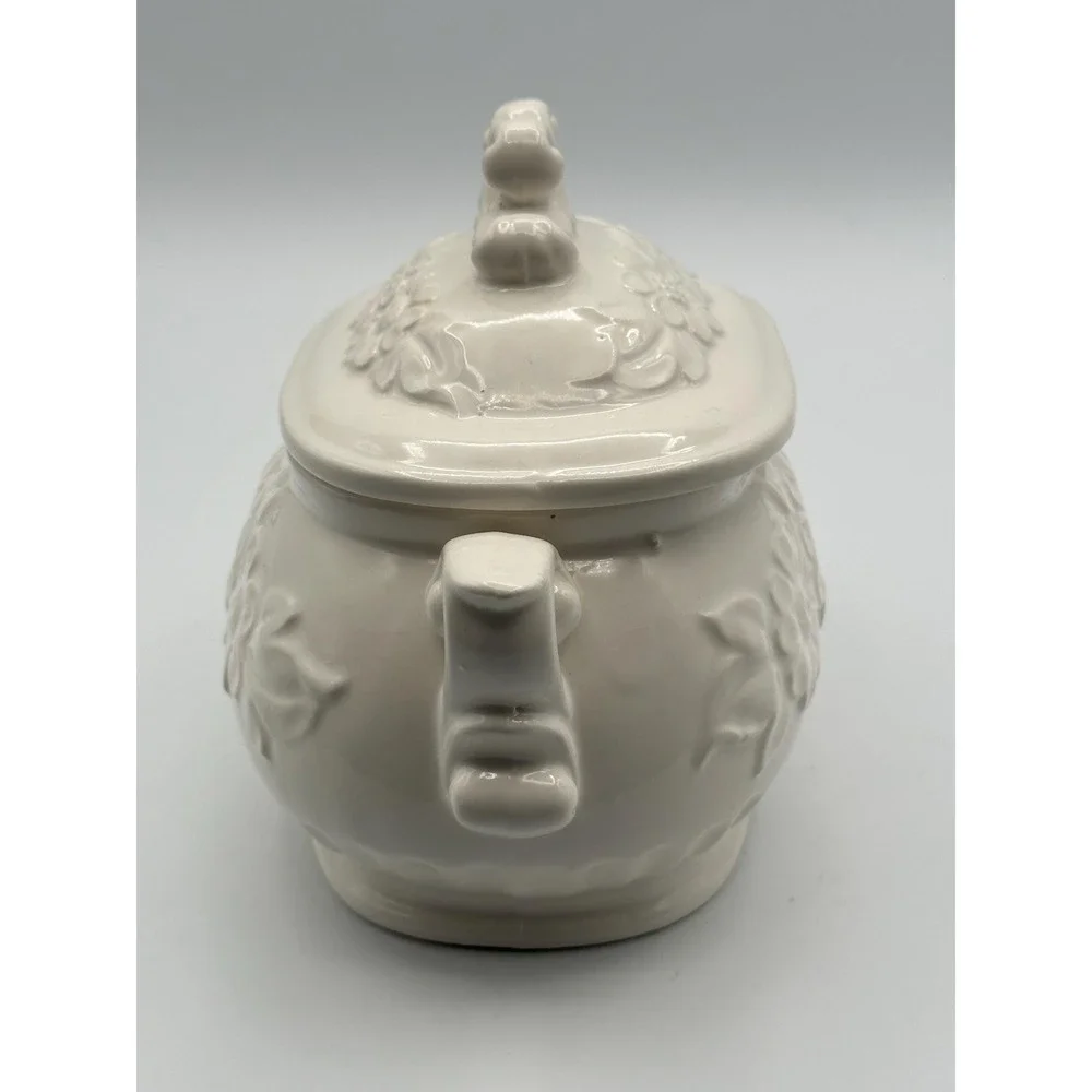 Himark Japan MCM White Soup Tureen Gravy Boat Embossed Floral Ceramic with Lid